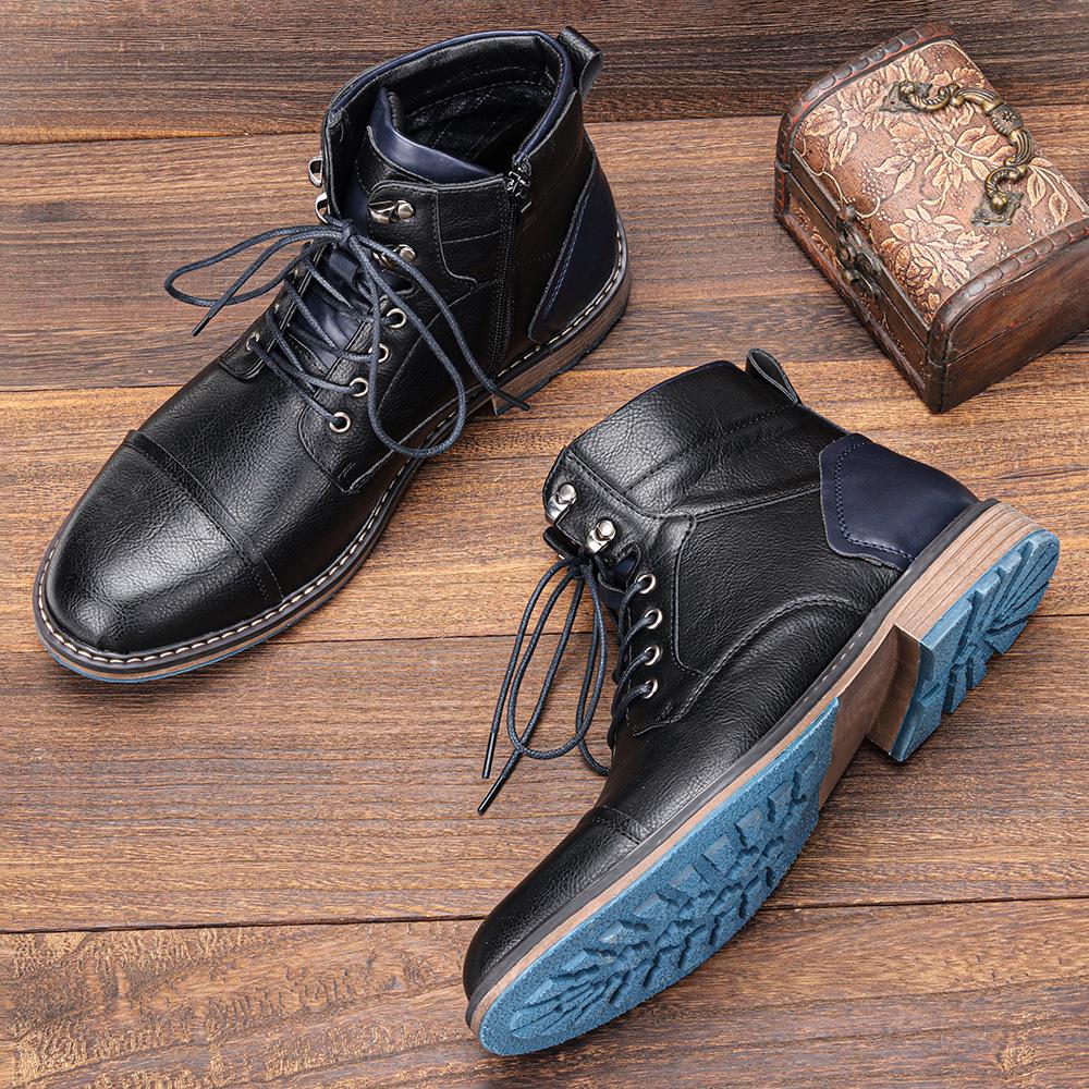 Plus Size Men's High-Top Leather Workwear Ankle Boots - US Size Fashion Martin Boots