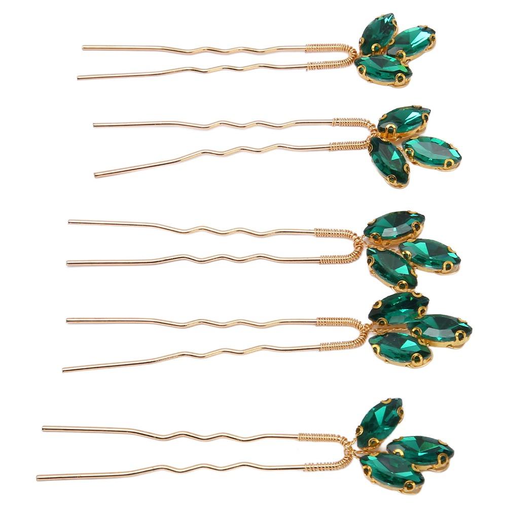 5pcs Vintage Design Wedding Hair Piece Green Rhinestone Hair Jewelry Rhinestone Hair Pin Bride