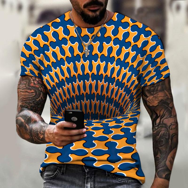 Summer New Abstract Creative Broken 3D Digital Printing Men's T-shirt Street Fashion Short Sleeves Can Be Customized