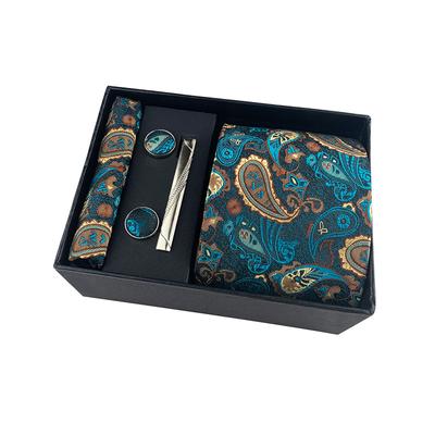 5 vnt. Paisley vyriško kaklaraiščio komplektas, įskaitant kvadratinį rankogalio kaklaraiščio segtuką dovanų dėžutėje