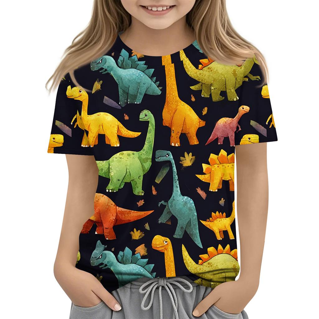Children's Printed Round Neck Short Sleeved Casual T-shirt