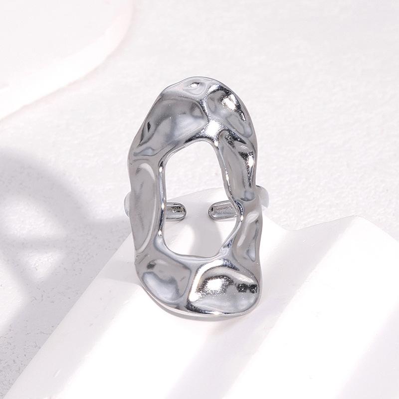 Gold Color Stainless Steel Rings for Women Men Retro Irregular Hammered Hollow Open Rings Waterproof Jewelry Party Gift