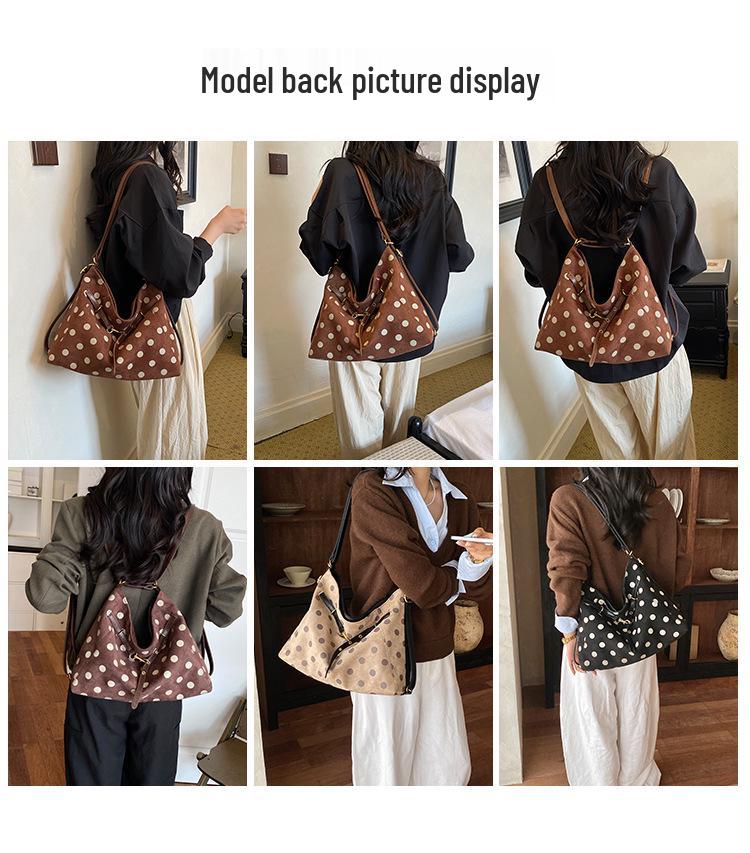 Korean Style Large Capacity Polka Dot Canvas Shoulder Bag for Women
