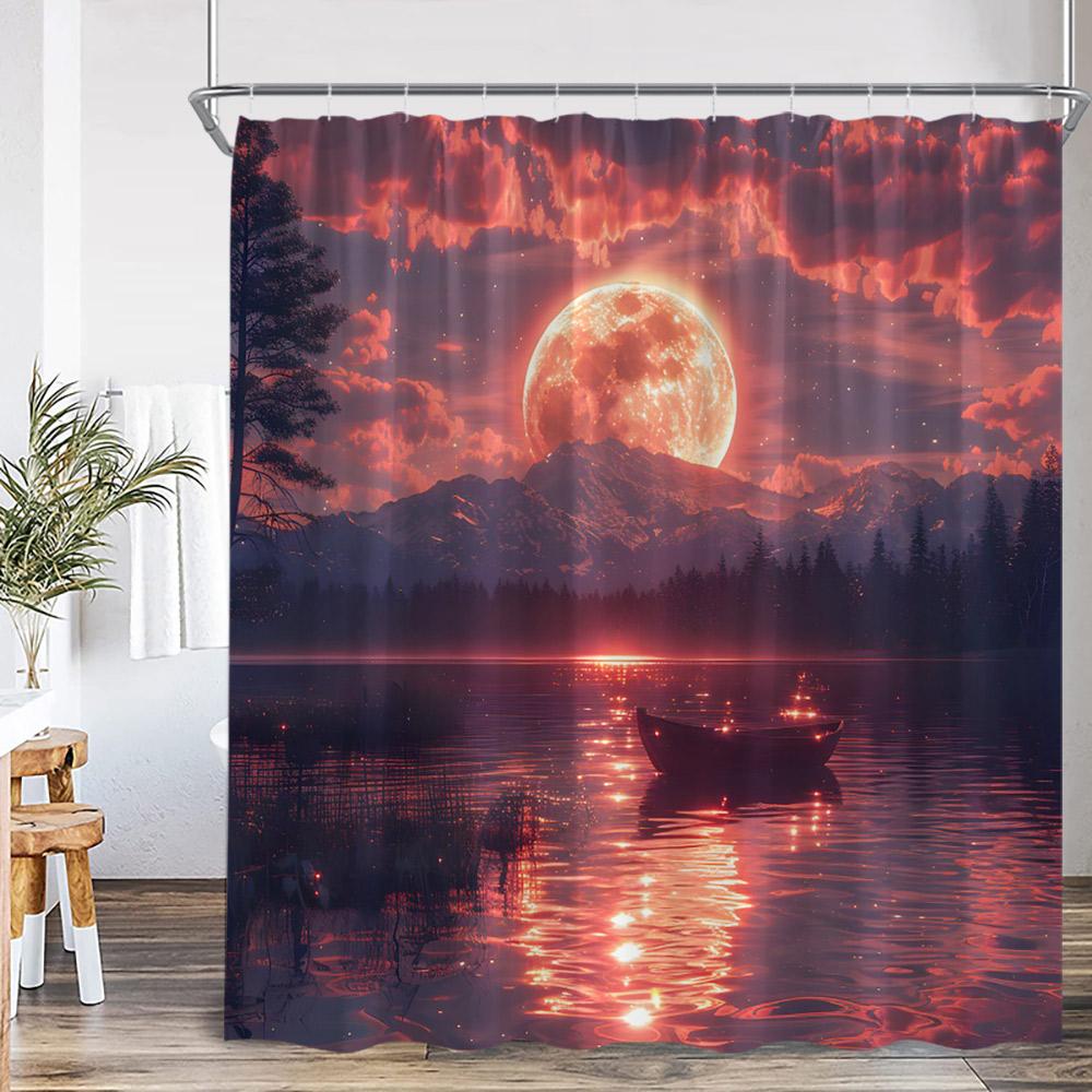 Fantasy Sky Meteor Shower Curtain Full Moon Space Universe Forest Cloud Magic Astrology Polyester Bath Curtain Decor With Hook
