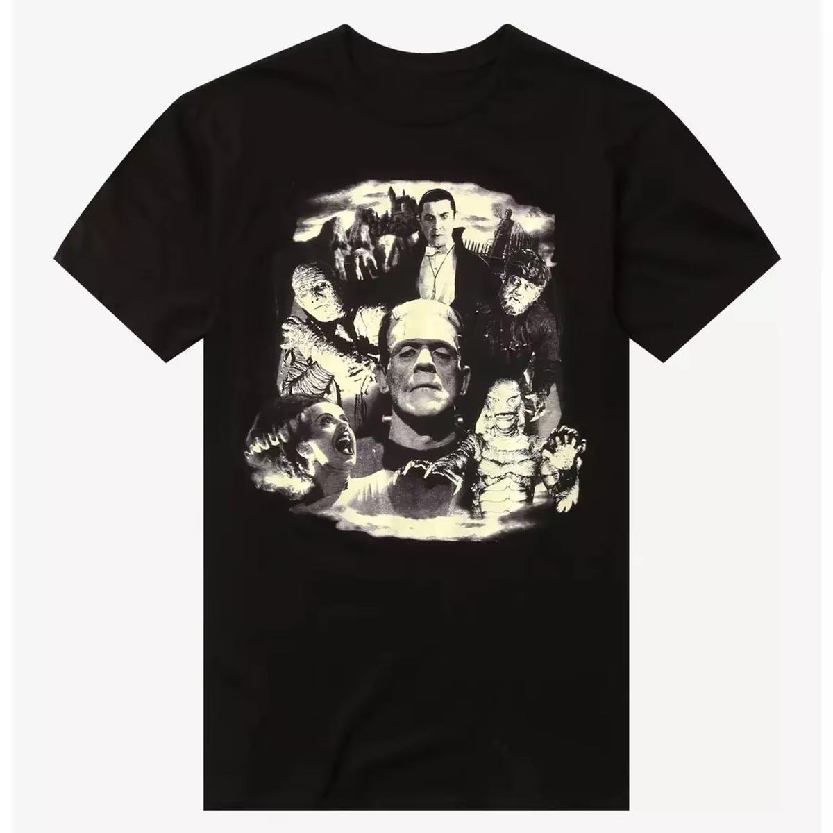 

2025 Hot New Arrive Style Rock Rebel Universal Monsters Glow-In-The-Dark T-Shirt Tops Men Women Cotton Breathable Fashion Tops M