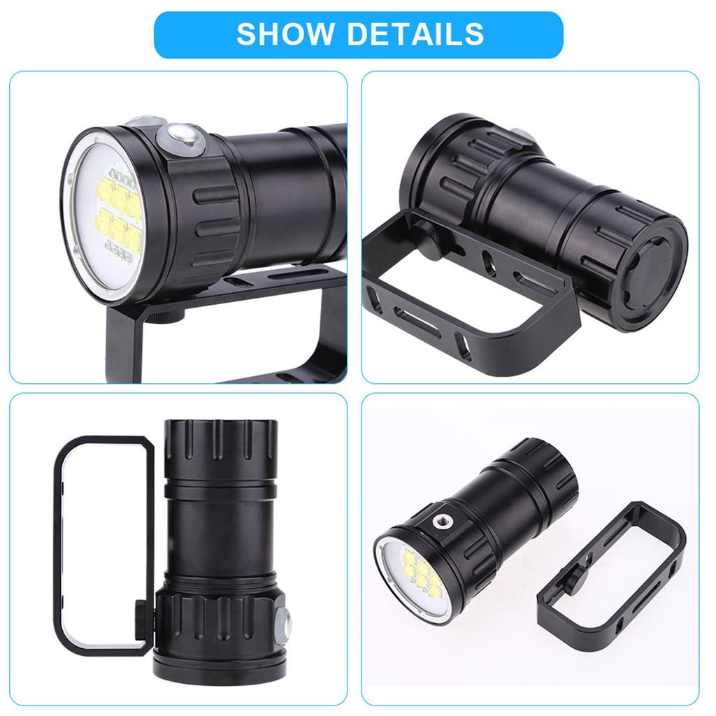 3.7V 28800Lm LED Photography Diving 80m Flashlight Torch with Bracket Stand