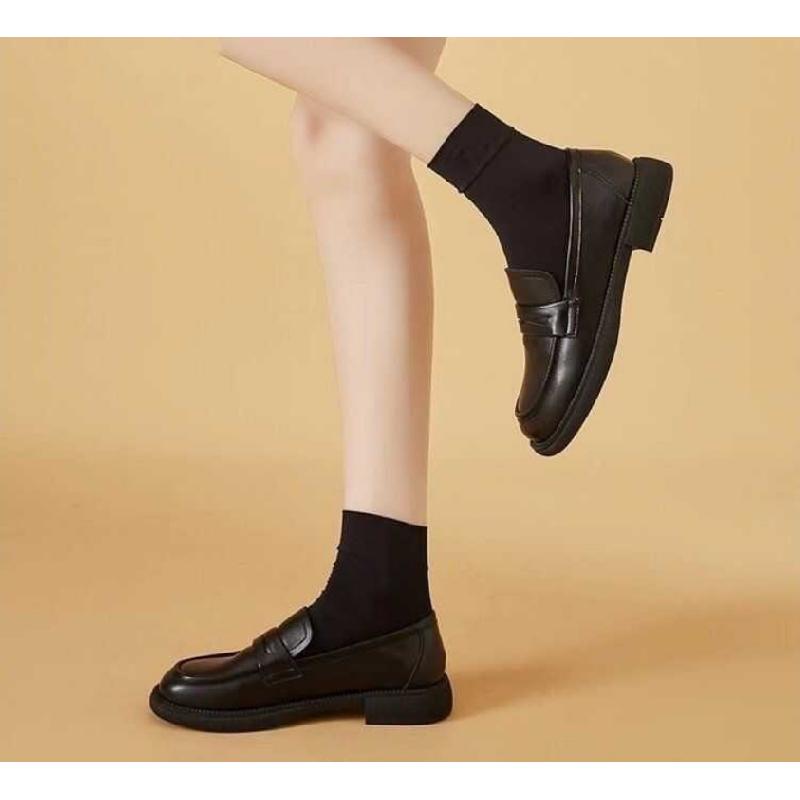 New Women'S British Style Leather Loafers - Classic Black Slip-On Flats, Round-Toe Work Shoes Office & Daily Wear