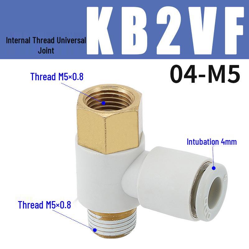 Universal Pneumatic Elbow Fitting with SMC-Type Inner & Outer Threads, KB2VF04/06/08/10/12-M5/01/02/03
