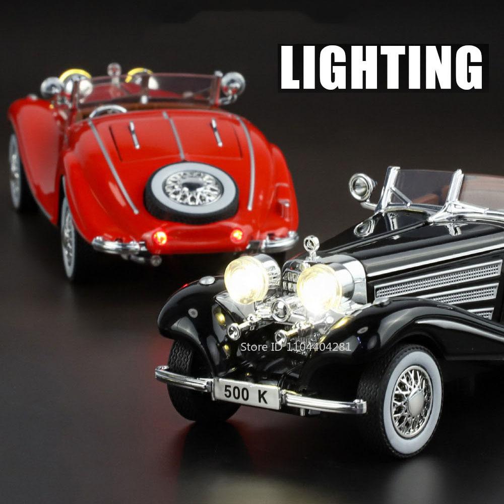 1:32 500k 300sl Model Toys Diecast Alloy Vintage Car Sound Light Pull Back Doors Opened Ornament Collectable Gift Adult Childre