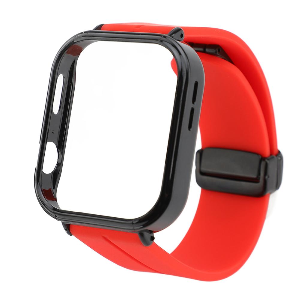 Silicone Magnetic Watch Band with Black Bumper Case for Watch Fit 3 Quick Release Folding Magnetic Buckle Watch Strap