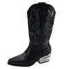 Retro Black British Thick-heeled Western Cowboy Boots for Women's 2025 New Autumn with Skirt and Thin Medium Boots