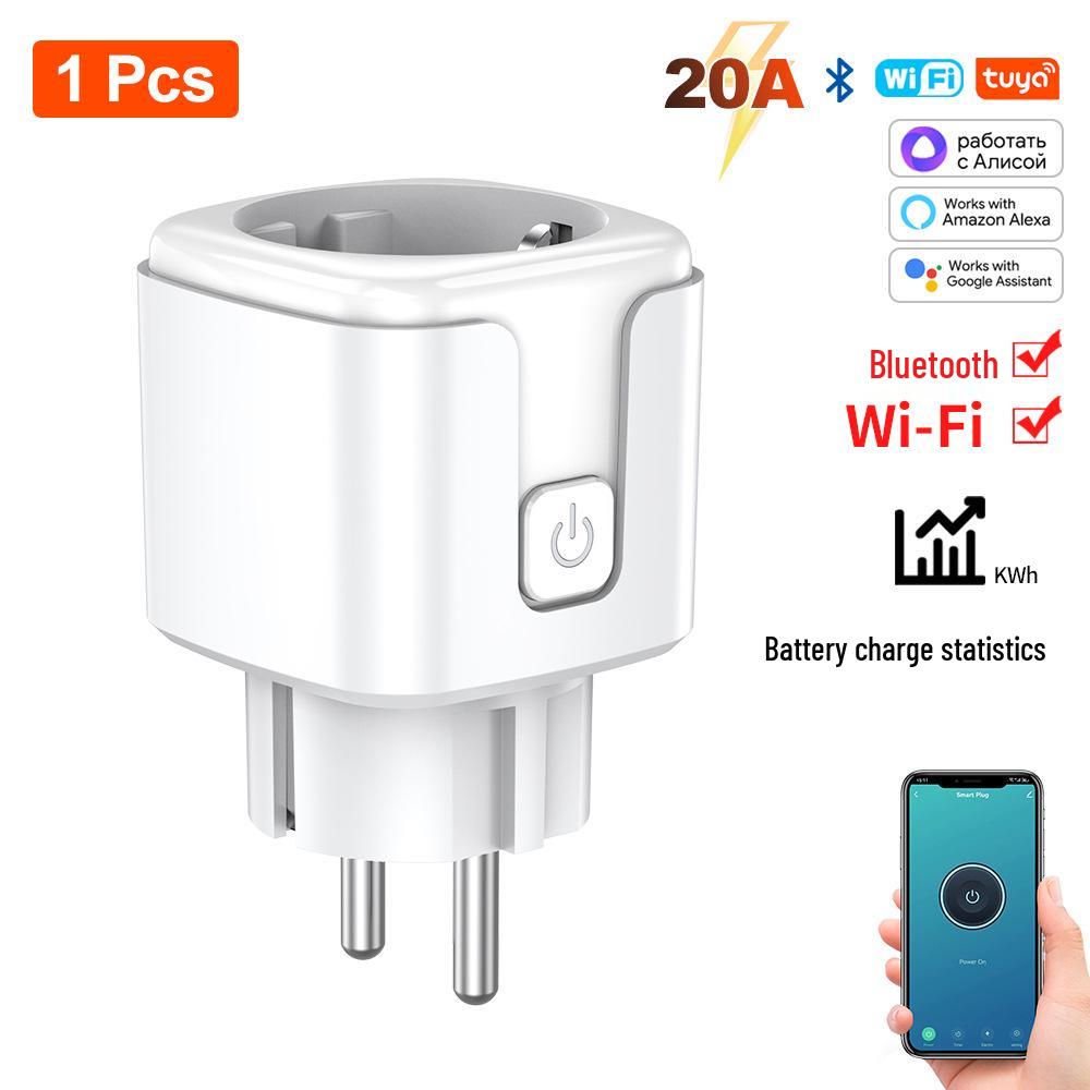 20A Smart EU Plug with WiFi & Bluetooth, APP Remote Control, Alexa Voice Timer, Delay & Cycle Switch.
