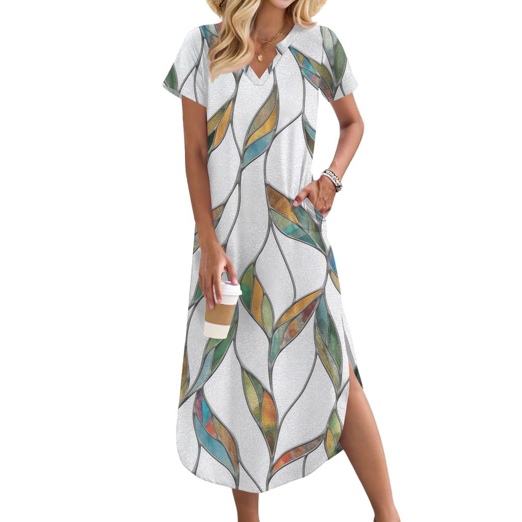 Dámská dlouhá sukně pro volný čas Dlouhé košilové šaty s výstřihem do V Volný rozpark Sváteční šaty s krátkým rukávem