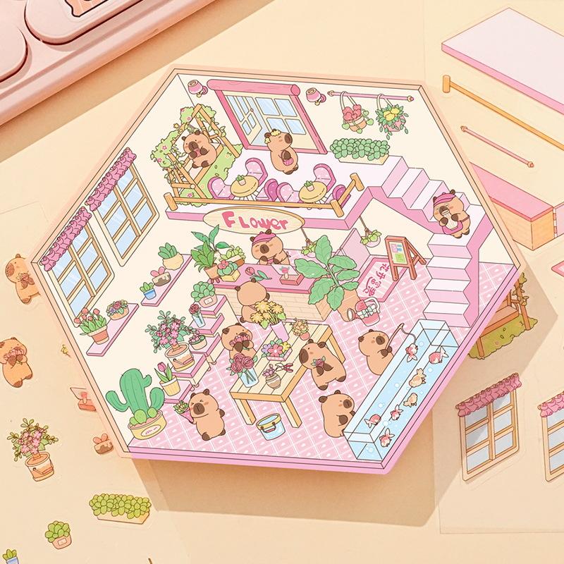 Cartoon Food Street Landscape Sticker Cabin Scene DIY Toy Game Sticker Festival Birthday Gift for Kids Girls and Children