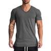 Solid Cotton V-Neck Short Sleeve Running T-Shirts Men Summer Gym T Shirt Fitness Clothing Slim Fit Bodybuilding Workout Tee Tops