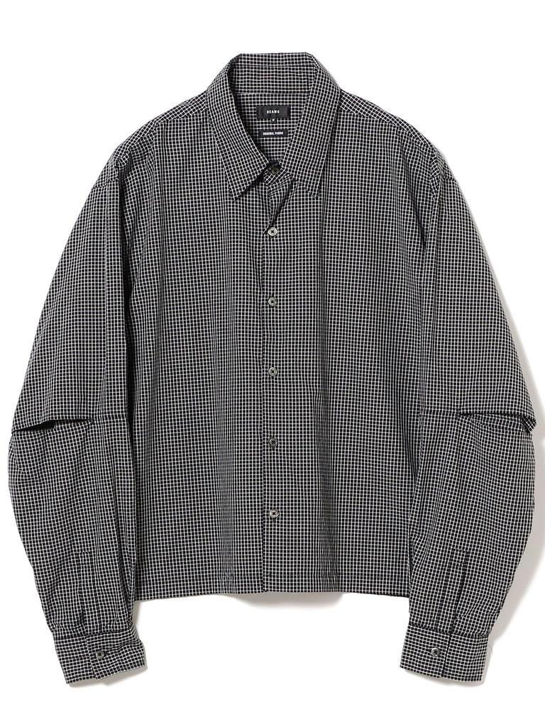 Beams Men's Wide Short Fit Slit Shirt, Black, Size S