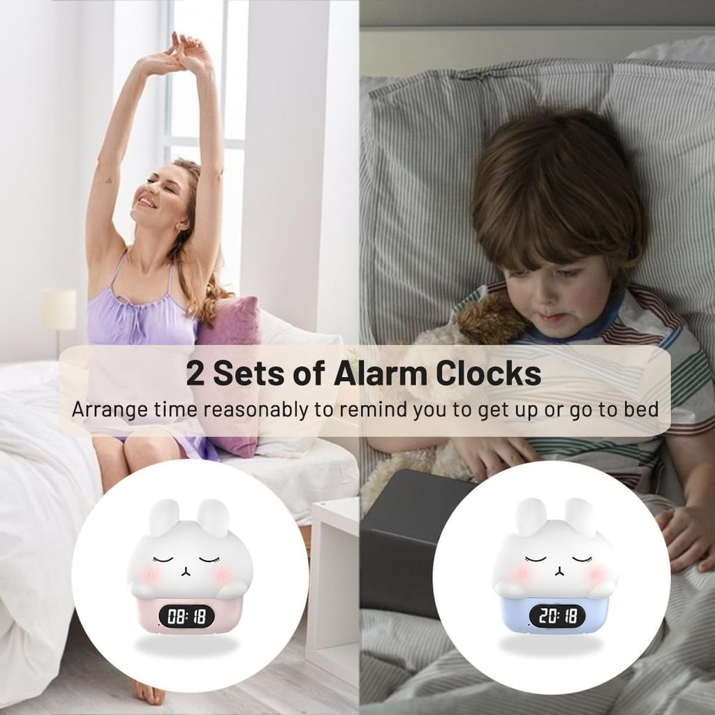 Uroczy Króliczek Nocne Światło Cyfrowy Budzik Elektroniczny Biurkowy Zegar Sypialniany Timer Stolik Nocny Zegar Dla Dzieci Mały Wystrój Pokoju