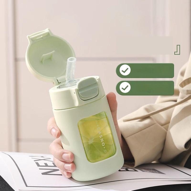 Green 330ML Glasses With Straw Household Kitchen Transparent Water Bottle Office Coffee Cups With Lid And Straw