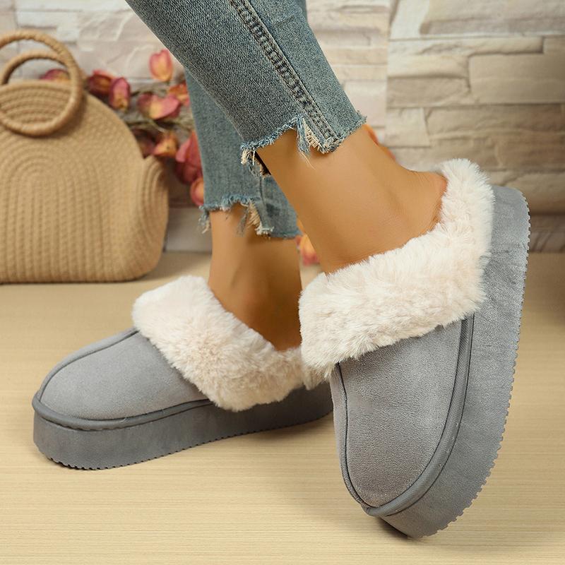 Fashion Fashion Women Platform Fluffy Slippers Winter Comfort Warm Plush Cotton Shoes Woman Thick Sole Anti Slip Indoor House Slippers
