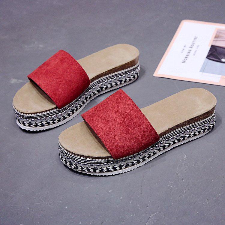 Sandals Slippers Female 2026 Summer Fashion Rhinestone Suede Flat With Muffin Bottom Outside Wear A Word Slippers