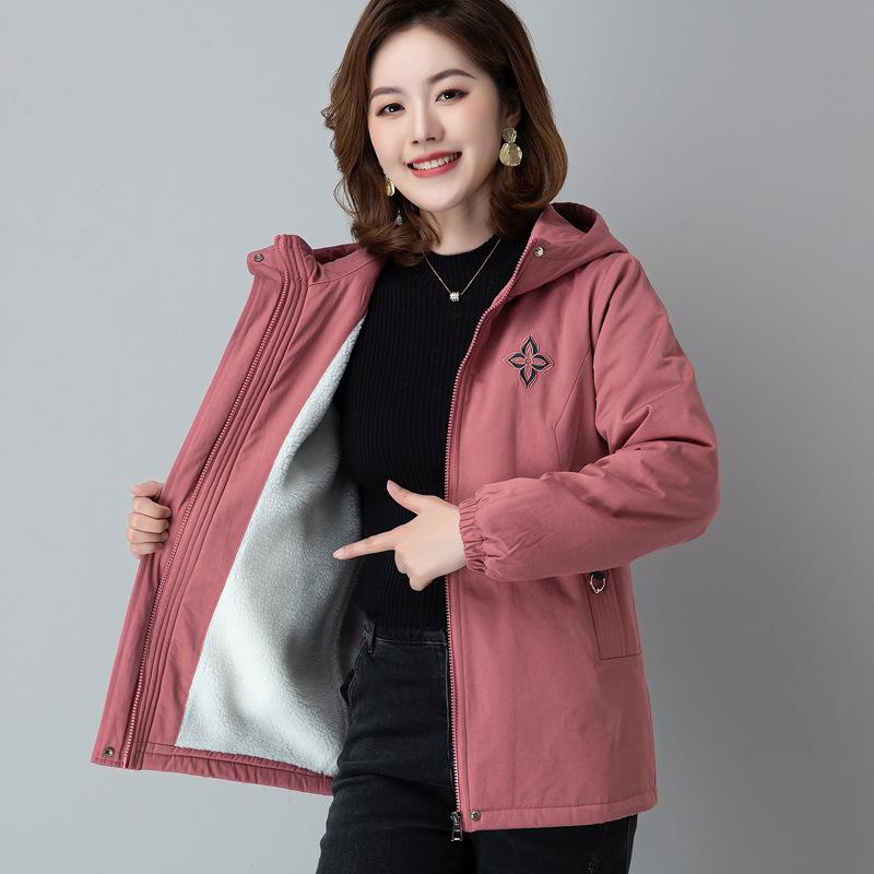 2025 New Plus Size Mid-Length Autumn Winter Velvet Coat for Middle-Aged & Elderly Women - Fashionable Casual Cotton-Padded Jacket