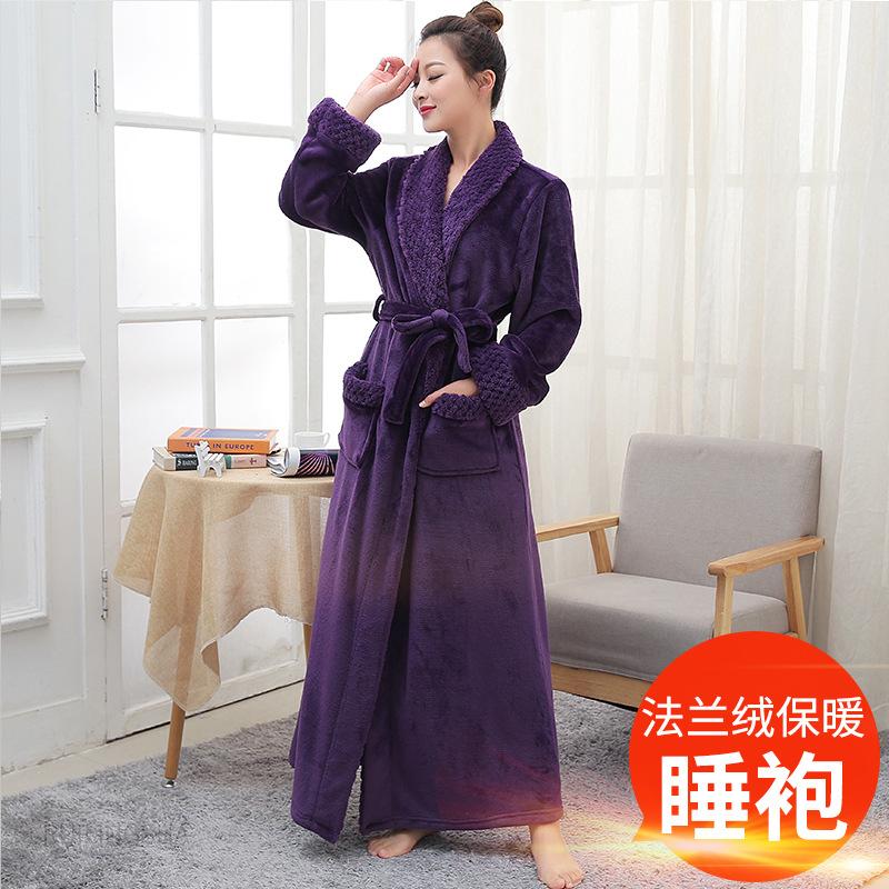 Autumn And Winter Thickened Cotton Towel Material Bathrobe Women'S Long Couple Warm Nightgown Men'S Large Size Pajamas Couple