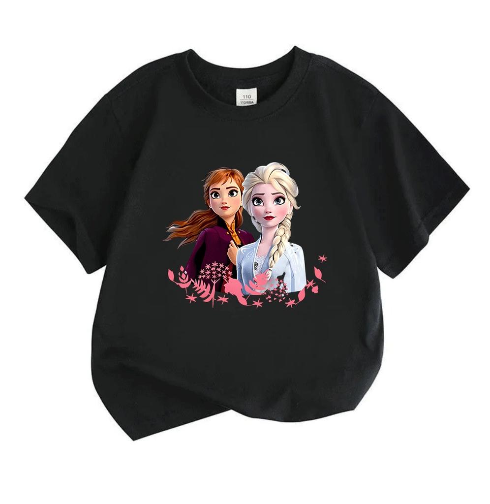 Kids Boys Girls Crew Neck Short Sleeve 100% Cotton T-Shirt, Cute Cartoon Sisters Print Casual Soft Breathable Summer Tee Tops for Children Daily Wear