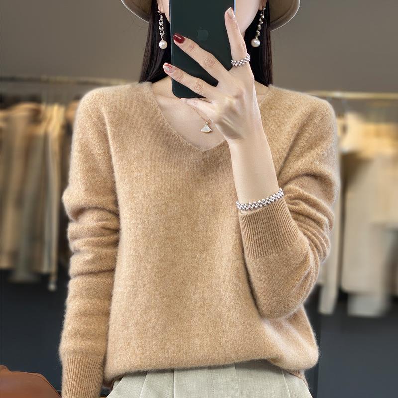 2024 A/W Women's V-Neck Loose Wool & Cashmere Sweater - Soft, Versatile Knit
