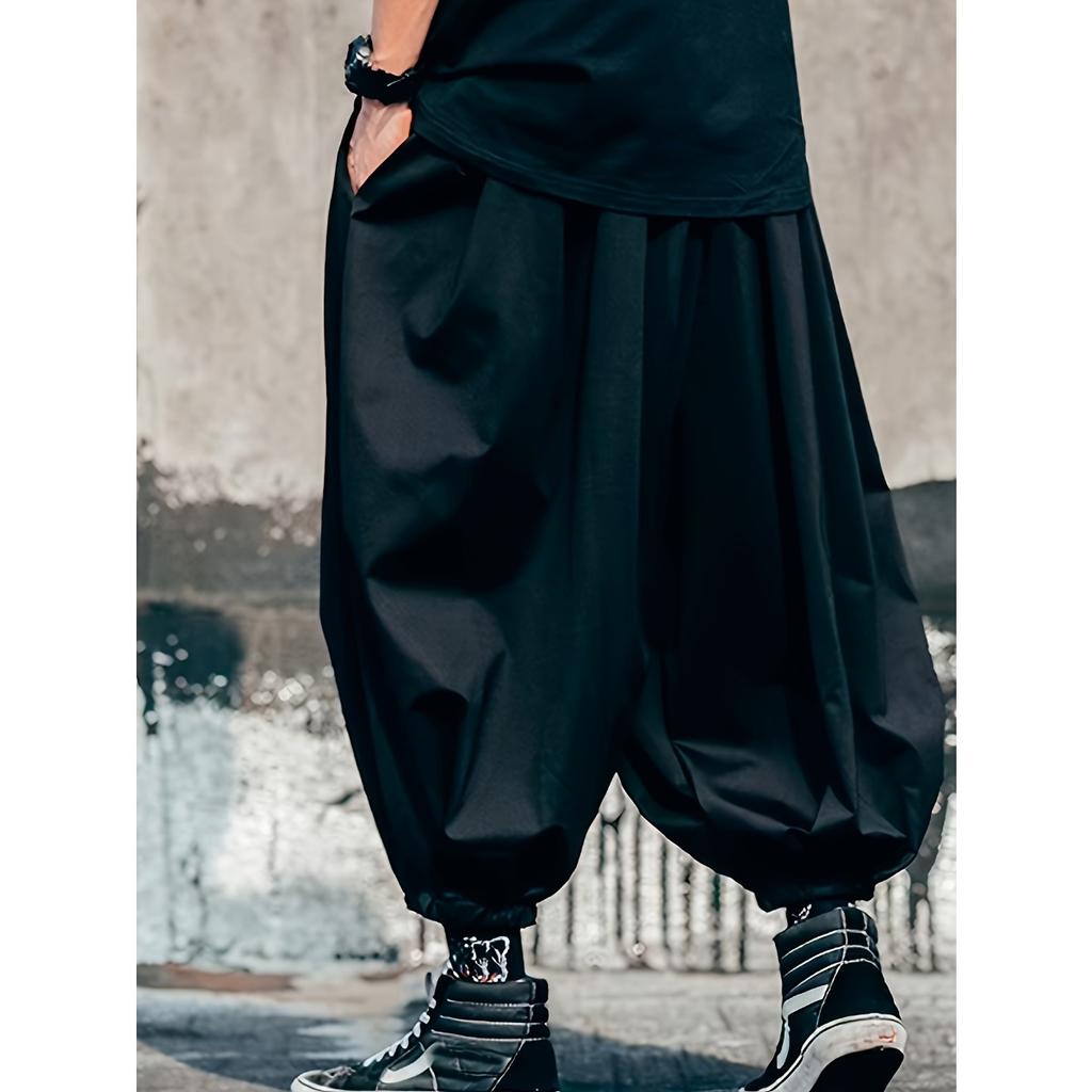 Men's Casual Loose Polyester Pants, 100% Polyester Fabric, Solid Color Regular Length, No Stretch, Super Loose Style