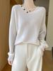Women's V-Neck Cable Knit 100% Wool Sweater - Autumn Winter Solid Color, Loose Fit, Long Sleeve, Lazy Style, Base Layer.