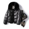 Down jacket women's short mink fur collar winter new fashionable loose large size white duck down jacket