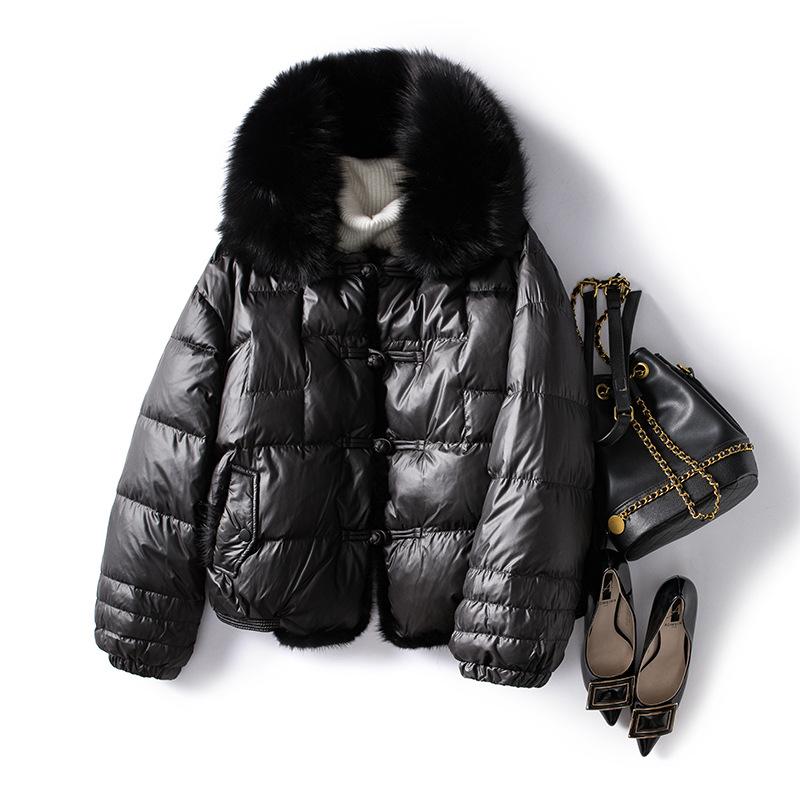 Down jacket women's short mink fur collar winter new fashionable loose large size white duck down jacket