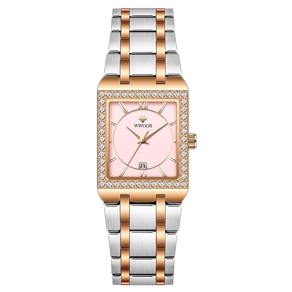 Wwoor Grip Love With Diamond Waterproof Square Steel Belt Quartz Women'S Watch Leisurely Fashion Women'S Watch 8858