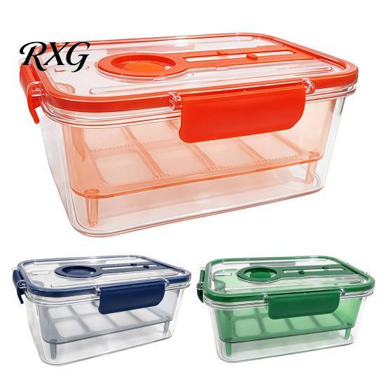 Leakproof Salad Container Crisper Box, with Mesh Drain Strainer, Tofu Whey Refrigerator Organizer Bin Separation Food Container, for Fresh Fruit