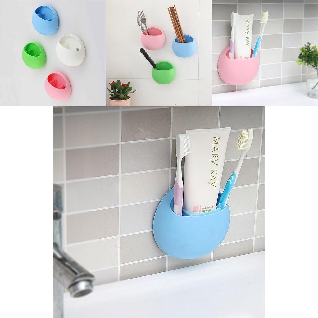 Elegant Home Bathroom Toothbrush Holder In Solid Colors With Wall Mount Suction Cup