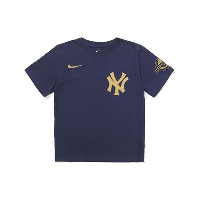 MLB T-Shirt New York Yankees Trendy Big Logo Number Print Crew Neck Short Sleeve Kids Tops Deep-Blue 3Z3B7SA4J-NYYDJ