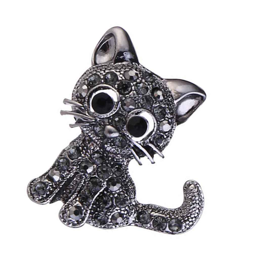 Women Lovely Style Sparkling Crystal Rhinestone Brooch Girl Cartoon Cat Scarf Pin Breastpin Wedding Jewelry Gift