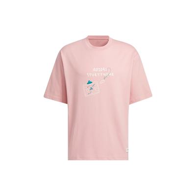 adidas Letter Print Crew Neck Cotton Casual Loose Short Sleeve Drop Shoulder T-Shirt Men Tops Miracle-Purple Pink JP4580