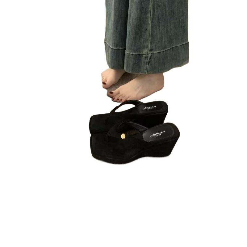 Fashion Fashion Square Clip Toe Platform Sandals Woman Chic Denim Wedge Flip Flops Ladies Summer Street Style Thick High Heel Slippers