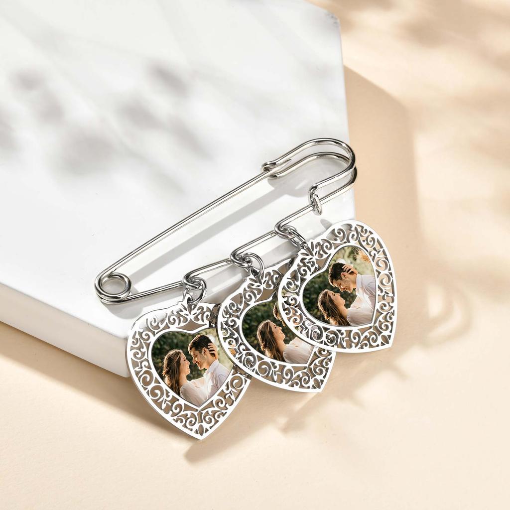 Custom Wedding Oval Bouquet Photos,Charms Stainless Steel Waterproof 1-3 Memorial Picture Pin Brooch Funeral Pin Jewlery Gift