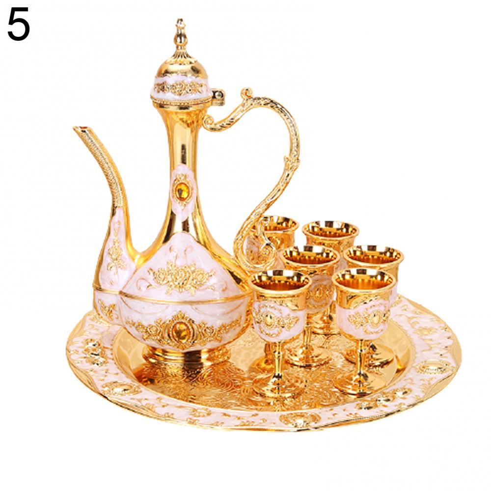 

8Pcs/Set Water Kettle European Style Teapots Vintage Metal Coffee Pot Wine Cup Kettle Kit Tea Kettle Water Pot