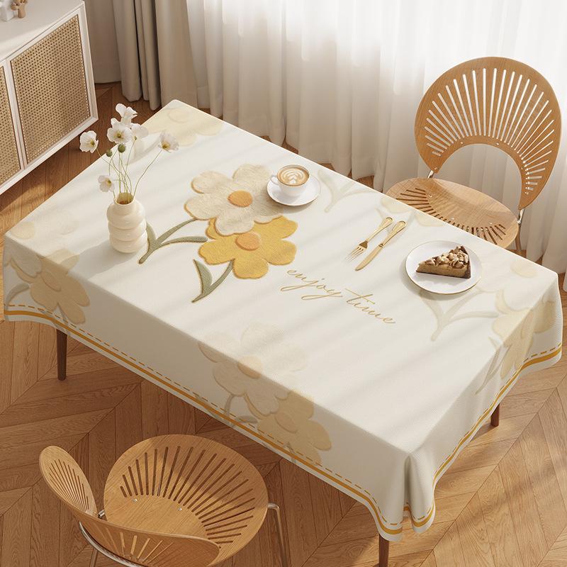 Small Fresh Dining Table Tablecloth Waterproof, Oil-Proof And Anti-Scalding Leave-In Coffee Table Tablecloth Light Luxury High-End Rectangular Dining