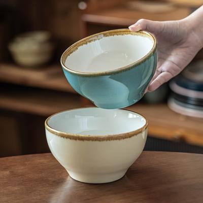 Rice Bowl Tableware Ceramic Rice Bowl Household High Value Round Bowl Retro Style Tableware Restaurant Dessert Bowl