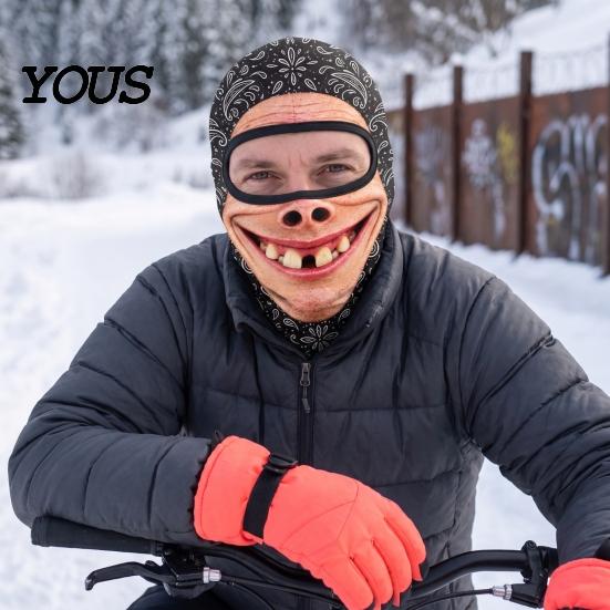 Bequeme Helm-Innenmaske, Maske für ältere Menschen, Skimaske, Realistischer Gesichtsaufdruck Sturmhaube, Neuheit mit Hals für Outdoor-Aktivitäten, Abdeckung, Radfahren, Skifahren