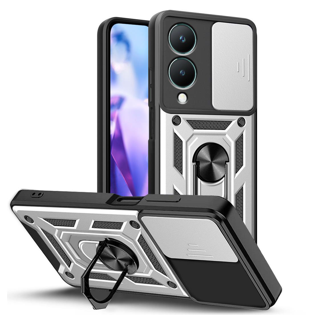 

Военный защитный чехол для камеры VIVO Y28 Y03 Y100 Y02 Y17S Y27 Y36 Y35 Y16 Y22 Y21 Y55 Y33S Y33 Y31 Y51 Y20 Гибридная задняя крышка-подставка с кольцом For VIVO Y31 серебряный