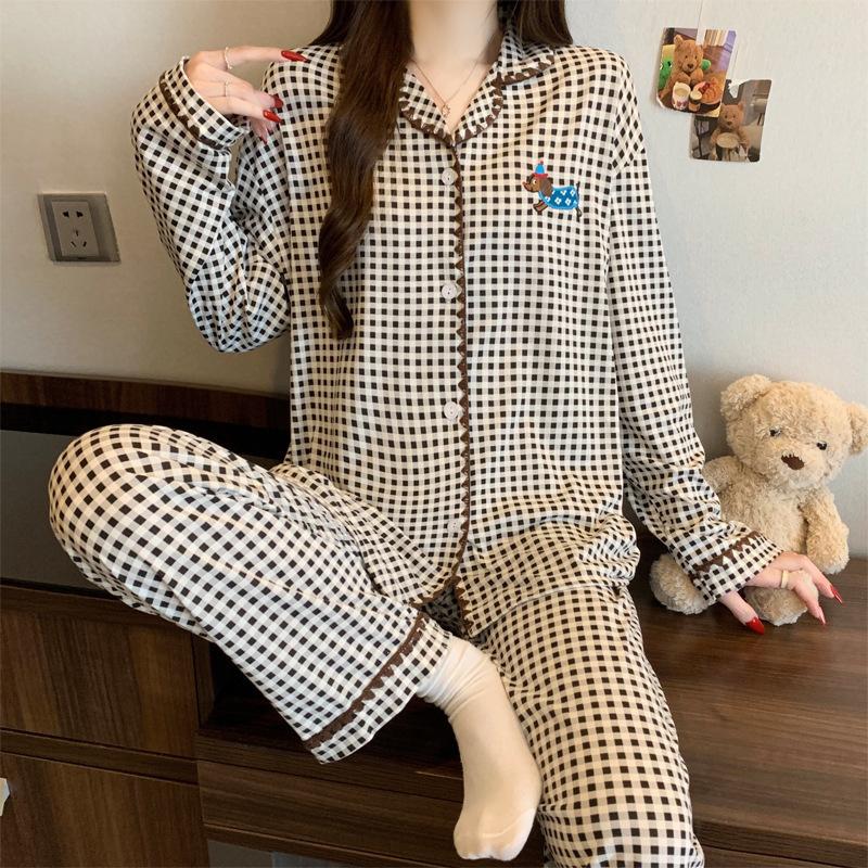 Roter gepunkteter Pyjama Damen High-End Frühling und Herbst Cartoon Muschel bestickter Rand Langarm Loungewear Set