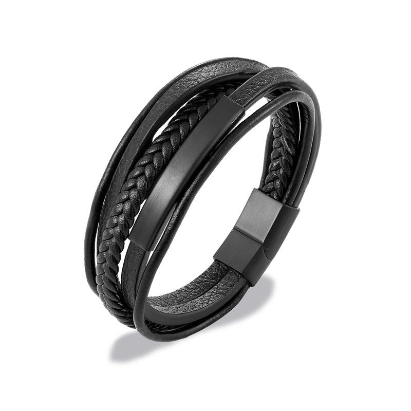 Простой мужской браслет из нержавеющей стали и кожи, простой магнитный матовый кнопка