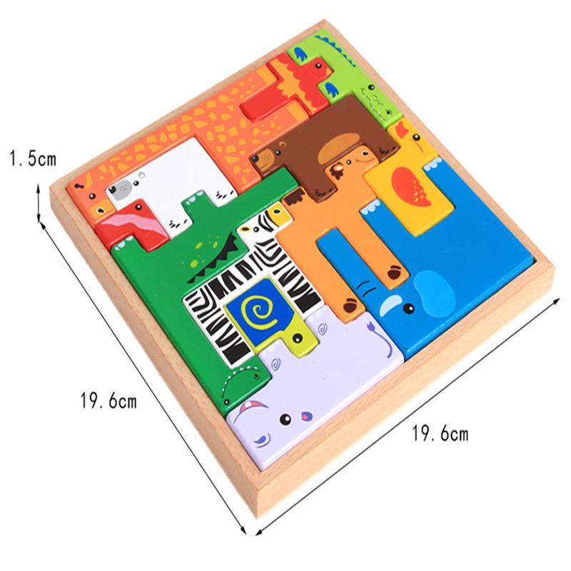 Wooden Animal 3D Puzzle Blocks for Children's Early Education