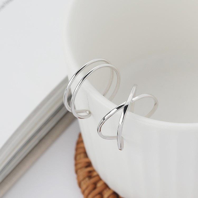 Double-Line Criss-Cross Adjustable Pure Silver Finger Ring for Women