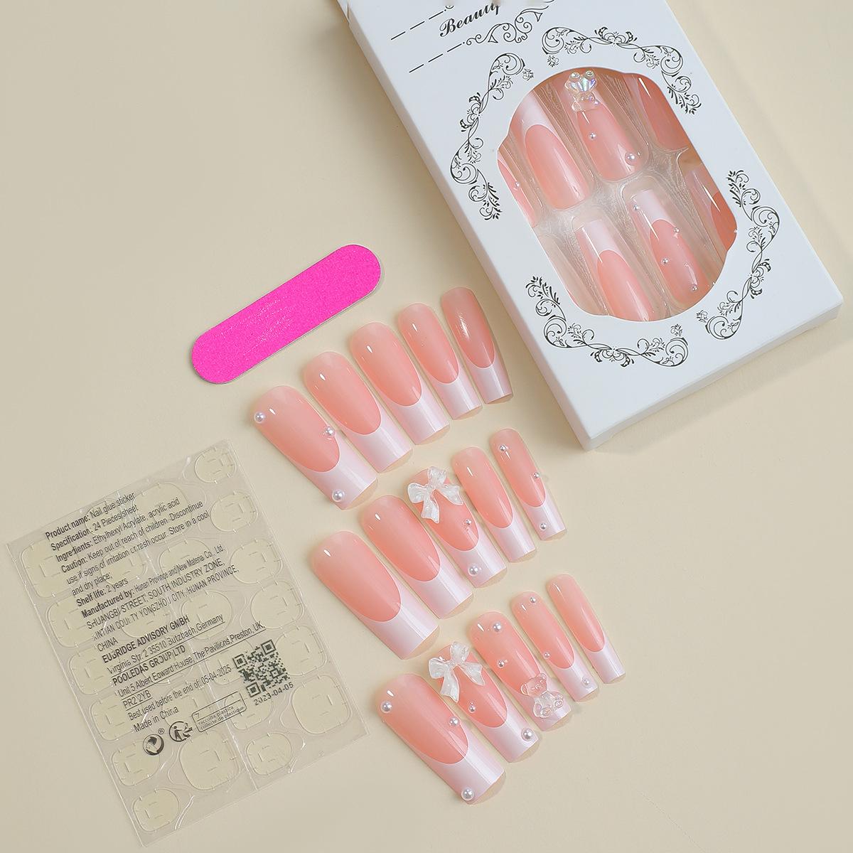 

Французский стиль 3D медведь бант жемчуг очень длинные накладные ногти